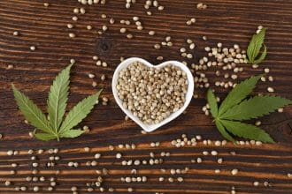 bigstock Hemp Seeds On Wooden Backgroun 119673530