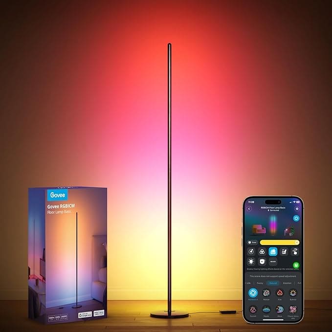 LED corner lamp glowing with 16 million colors in living room