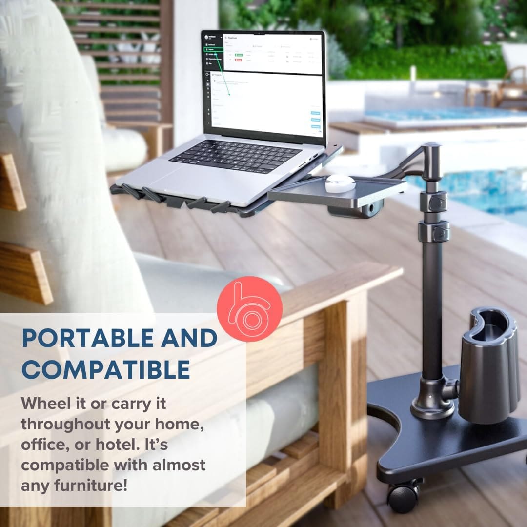 Portable adjustable laptop stand holding a notebook and tablet