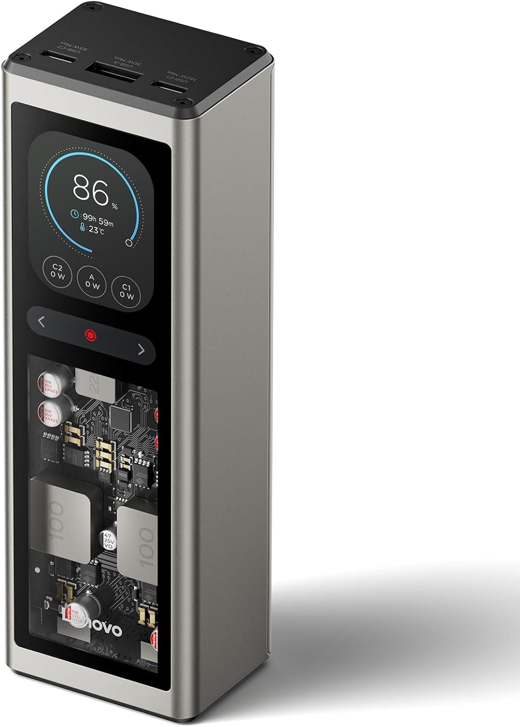 Lenovo Power Bank 140W front view with TFT display