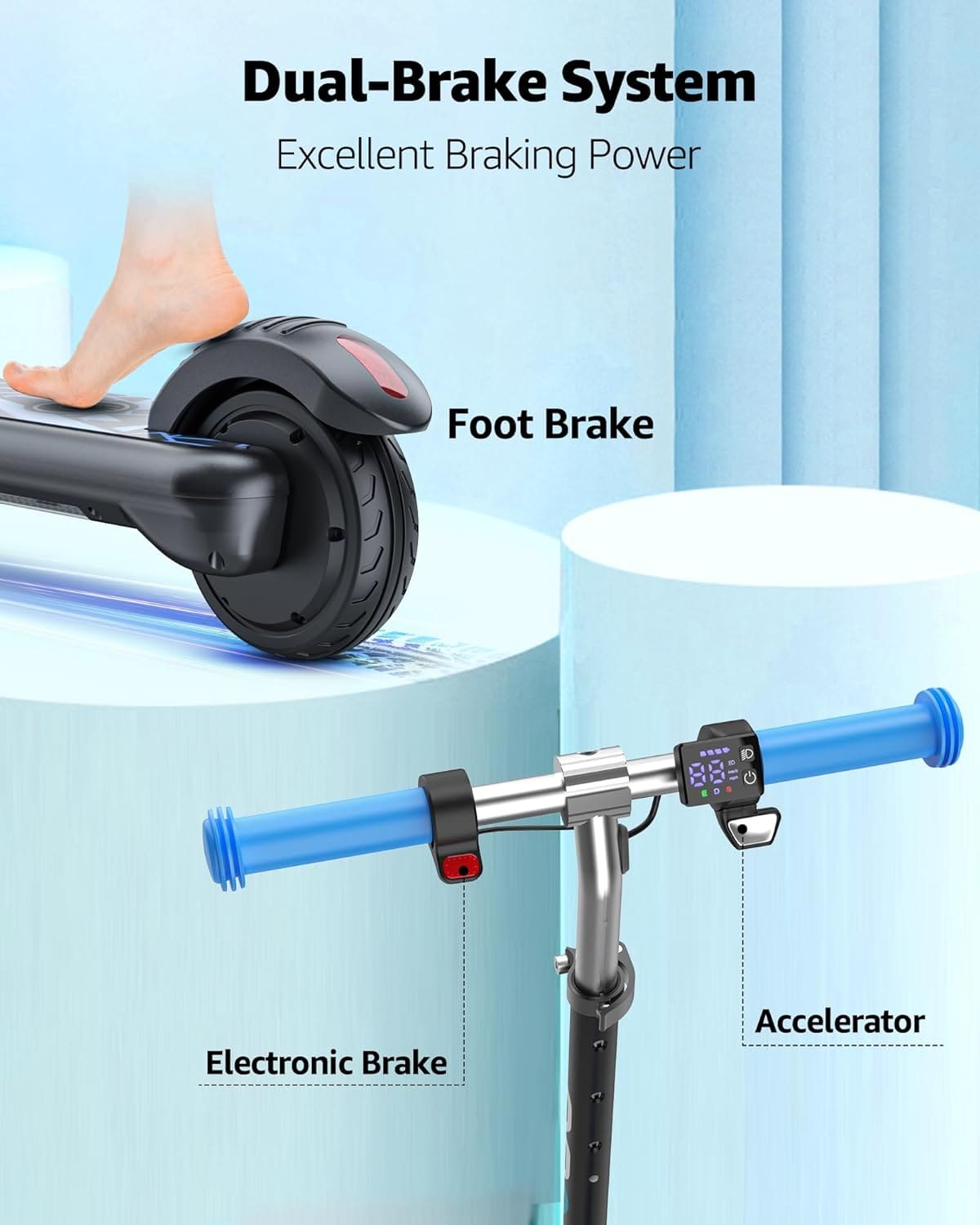 Kids Electric Scooter with LED Display and Dual Brakes