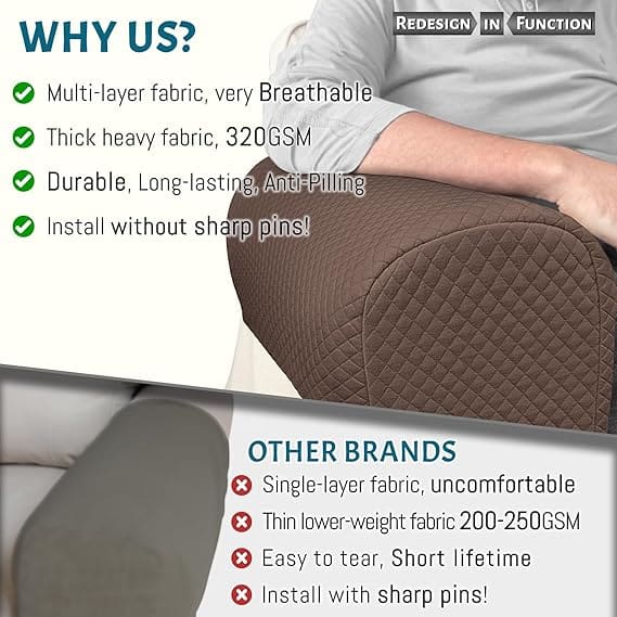 Breathable Sofa Armrest Covers in Chocolate Brown