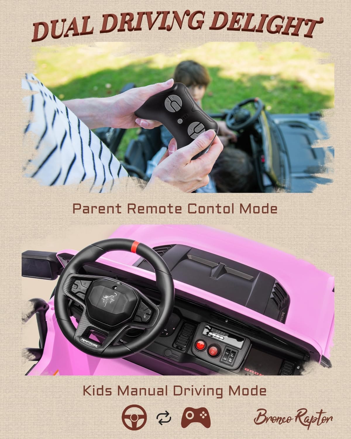 Pink Electric Ride On Car for Kids with Bluetooth