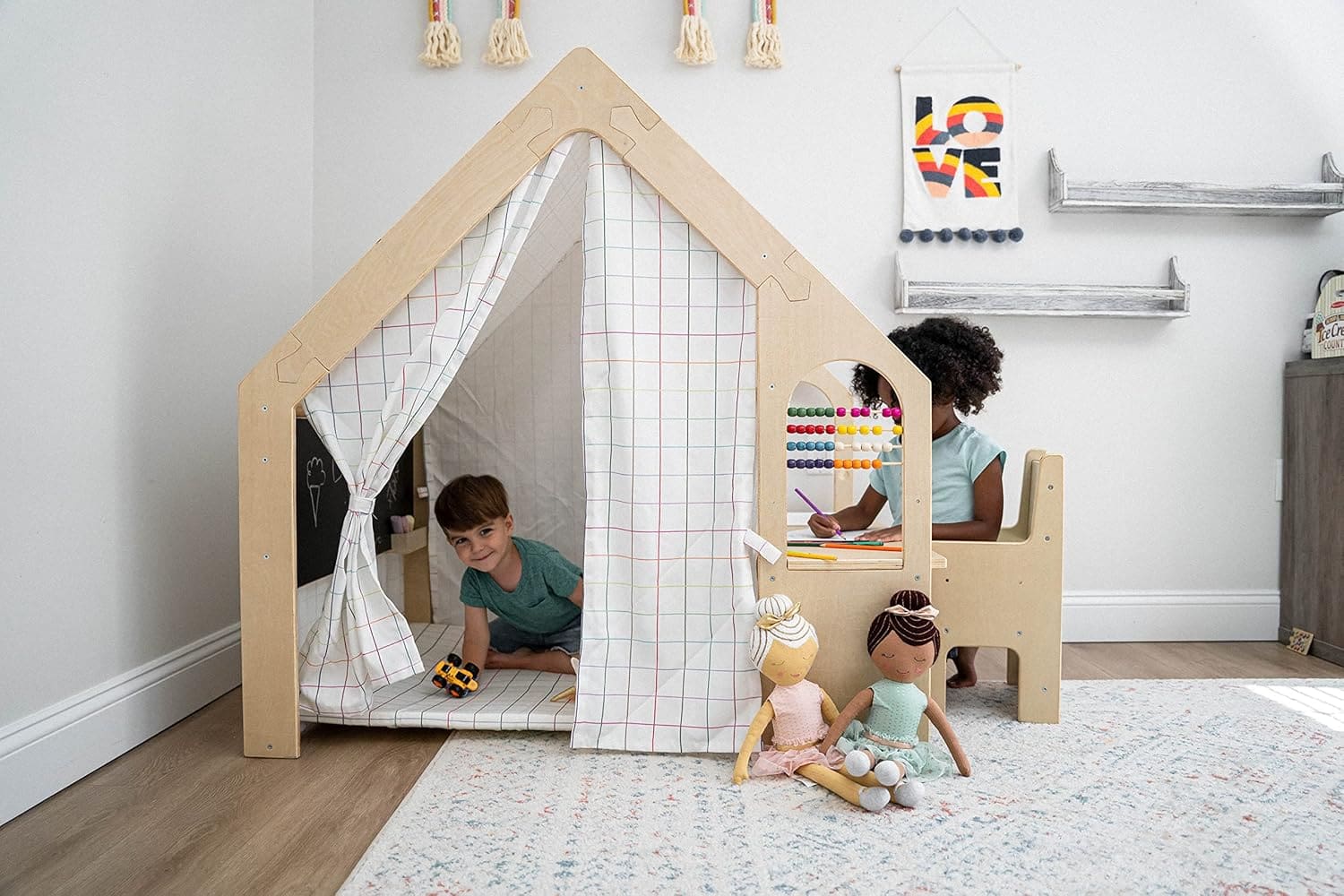 Montessori playhouse for kids with table and chair