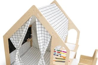 Montessori playhouse with desk and chair for toddlers