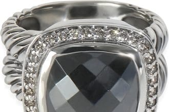 Diamond hematite ring front view in sterling silver