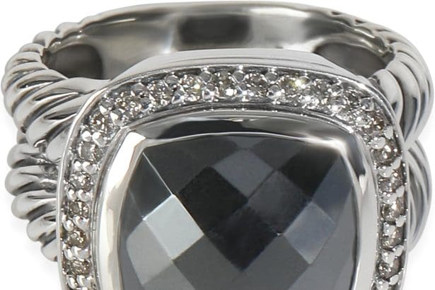 Diamond hematite ring front view in sterling silver