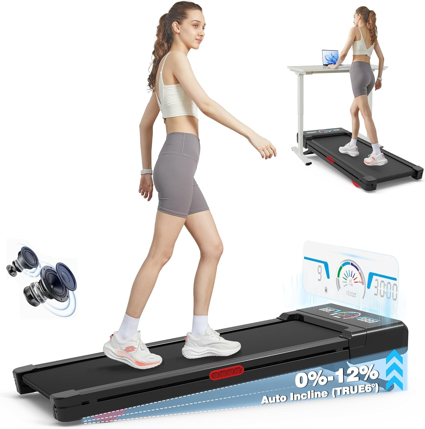 Treadmill for home gyms with 12 percent incline