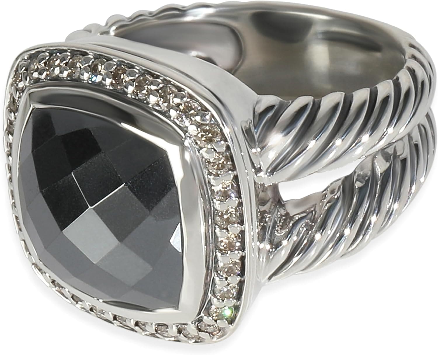 Sterling silver hematite diamond ring side angle