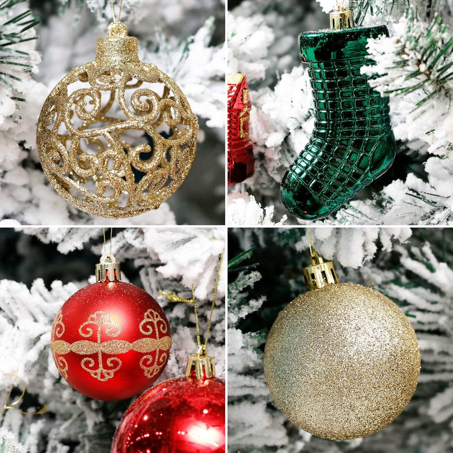 Red green gold shatterproof ornaments bulk pack