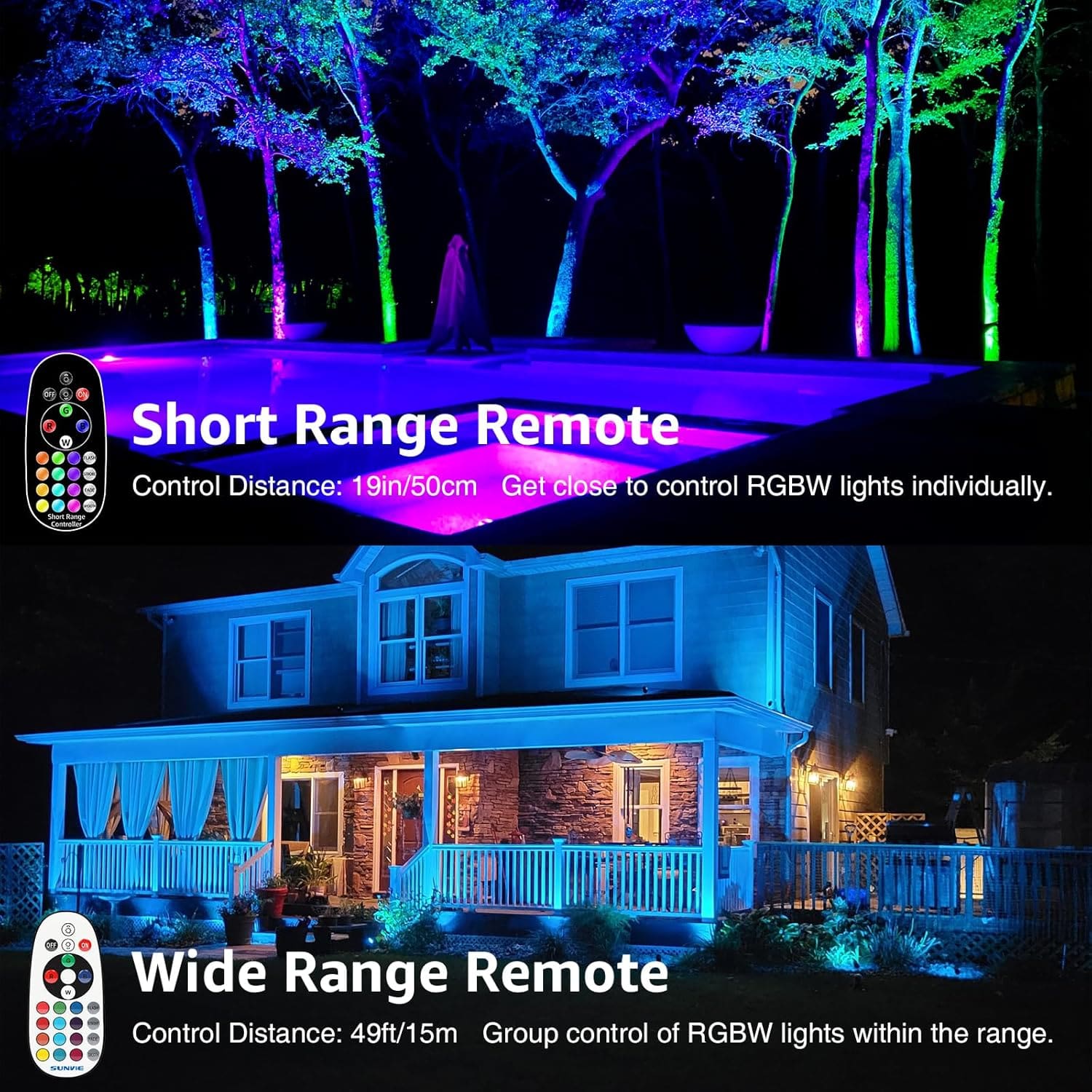 Waterproof RGB landscape spotlights in yard