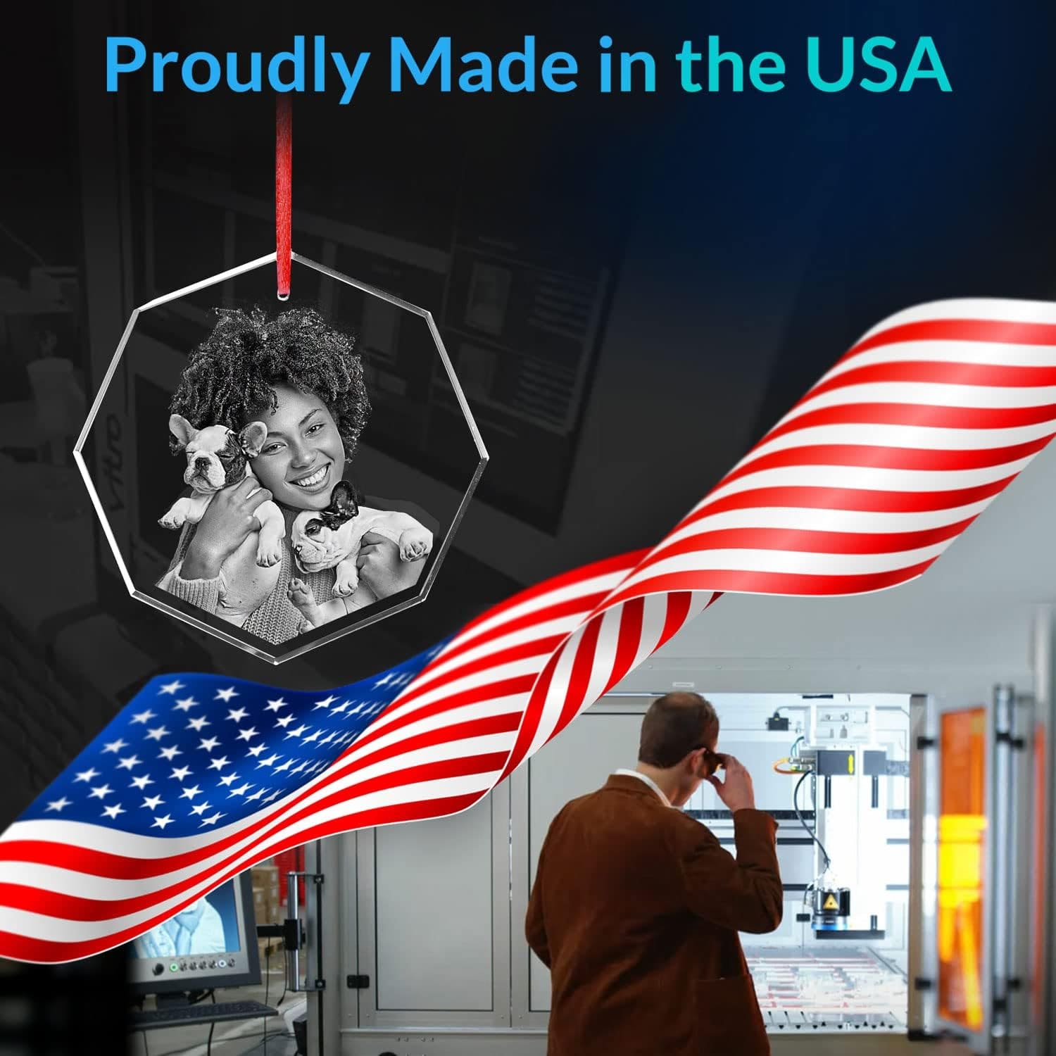 3D Crystal Photo Ornament Engraved Keepsake