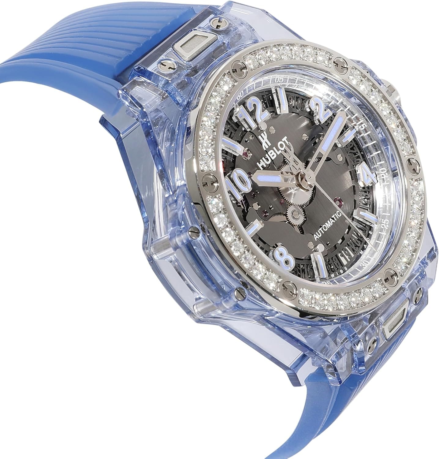 Lifestyle image of Luxury Sapphire wristwatch on wrist in modern setting